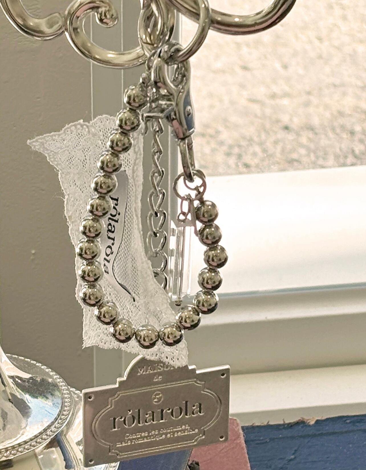 ROLAROLA] LACE LABEL CHAIN KEYRING SILVER 正規品 韓国
