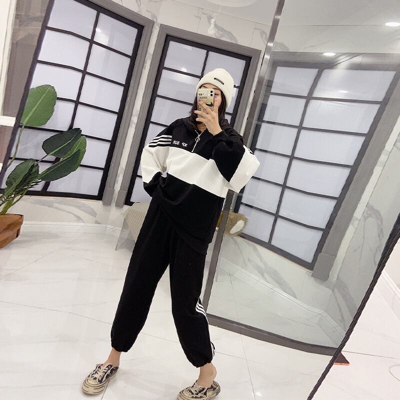 2020秋新作スリミング洋風セーターツーピーススーツファットミリカジュアルパンツプラスサイズ婦人服 ミックスインファッション33584065098