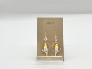 リング乗りオカメインコ(ルチノー)スワロフスキー付ピアス・イヤリング