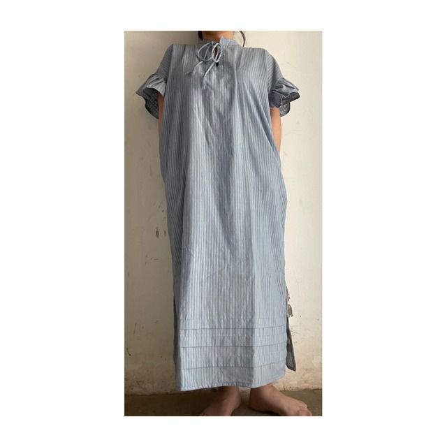 saruche ベンガルコットン フリル袖ストレートクルタ Soft blue | saruche