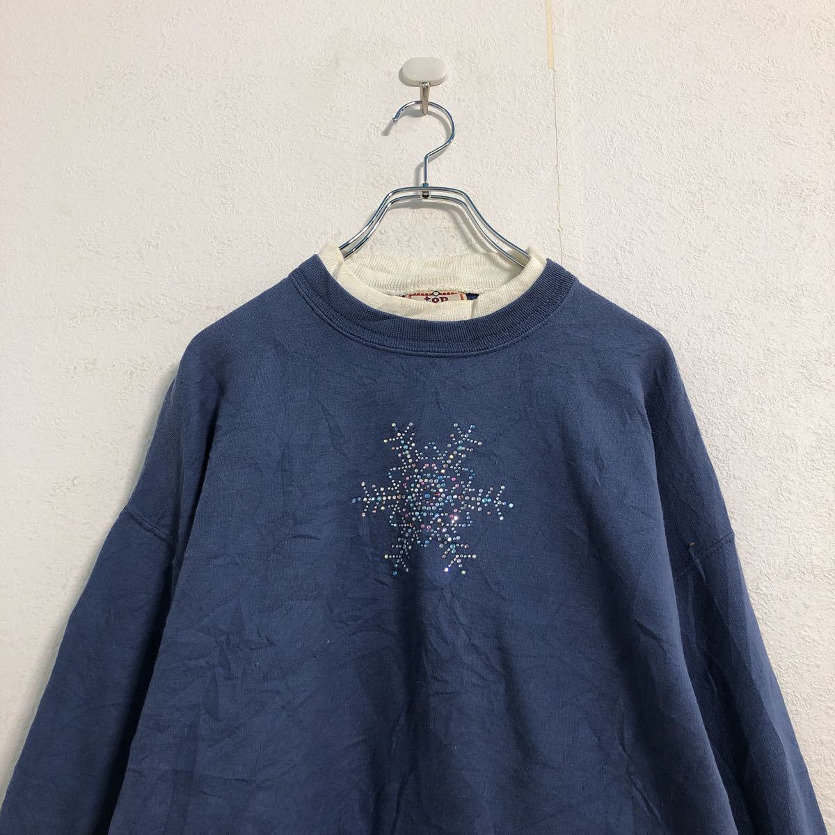 top stitch ロゴ スウェット トレーナー レディース L ブルー ライン