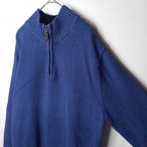 エルエルビーン　ハーフジップ　コットンニット　セーター　厚手　無地　青