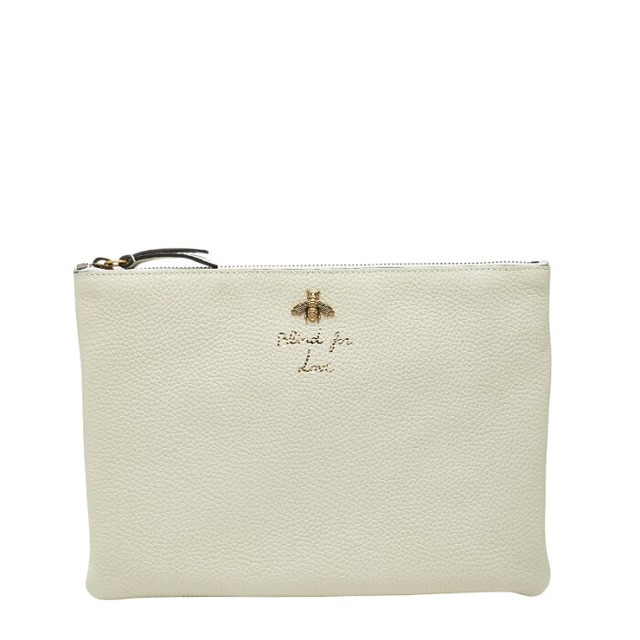 グッチ アニマリエ ビー 蜂 クラッチバッグ アイボリー ホワイト レザー レディース GUCCI 【中古】
