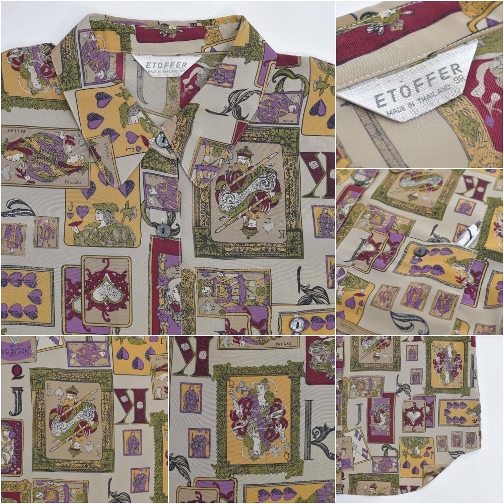 90s ヴィンテージ　総柄シャツ　和柄　唐獅子　狛犬　オーバーサイズ　紫　3L 90s ヴィンテージ 総柄シャツ 和柄 唐獅子 狛犬 オーバーサイズ 紫 3L