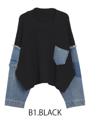 ミカーレミカーレ MICALLEMICALLE デニムドッキングクルーネックプルオーバー