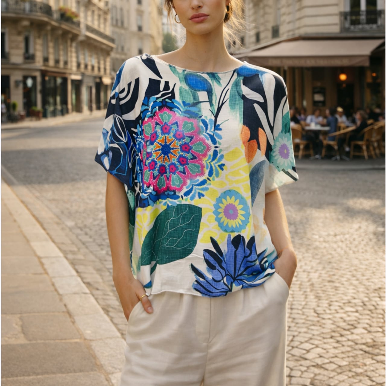 北欧風 フラワープリント Tシャツ レディース 半袖 ゆったり 体型カバー 花柄 ナチュラル 大人カジュアル 春夏トップス