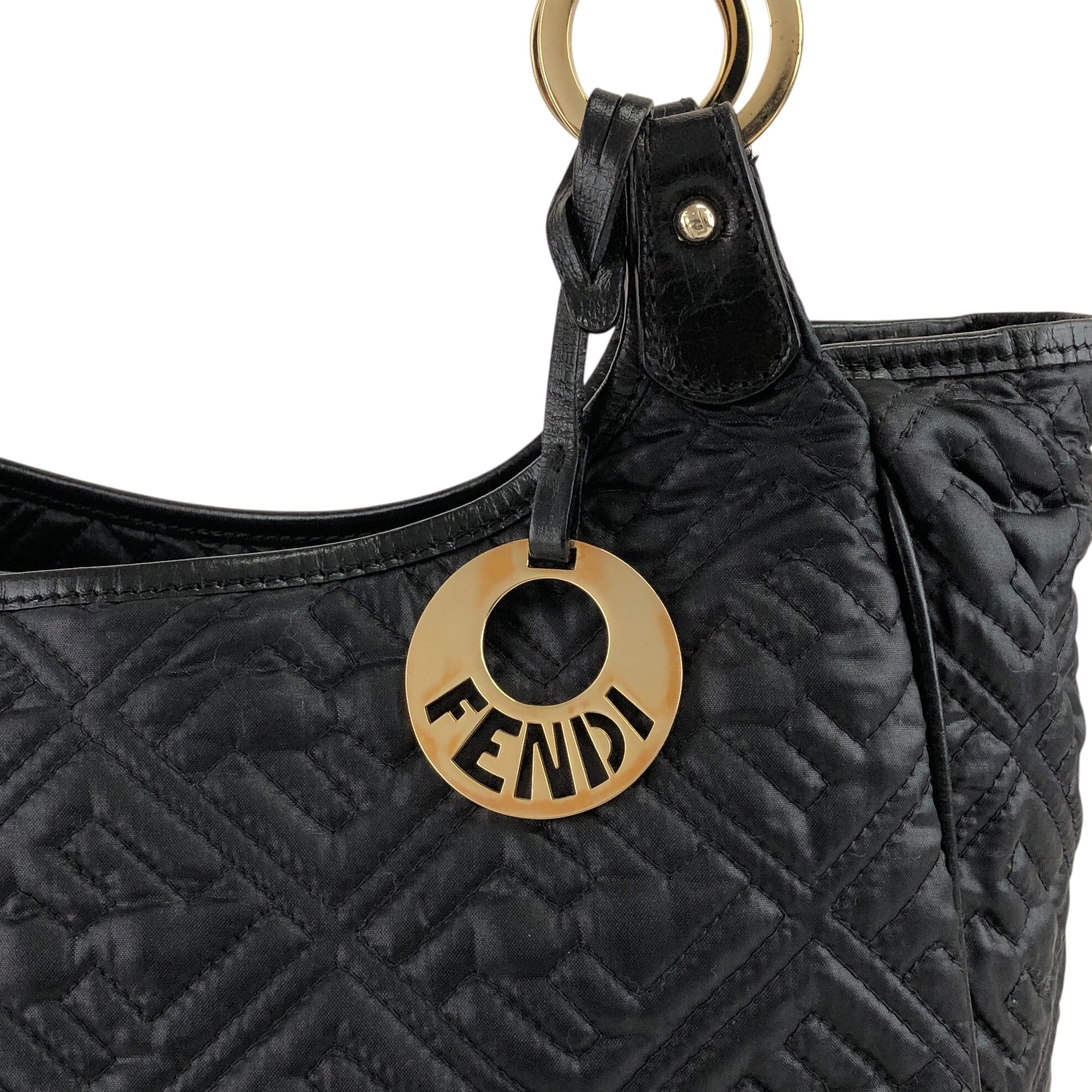 FENDI フェンディ トートバッグ ブラック ロゴ キルティング ナイロン