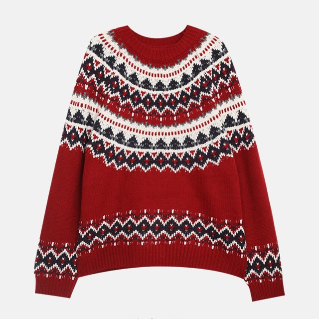 all-over pattern crew-neck knit　J00336