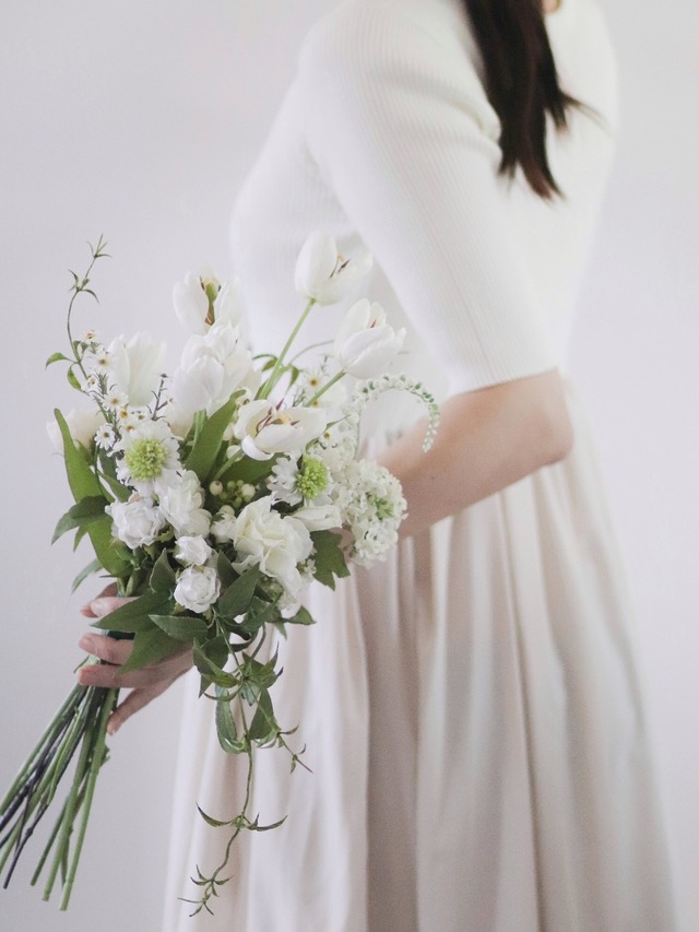 〈 完成品販売ブーケ 〉tulip white artificial flower bouquet