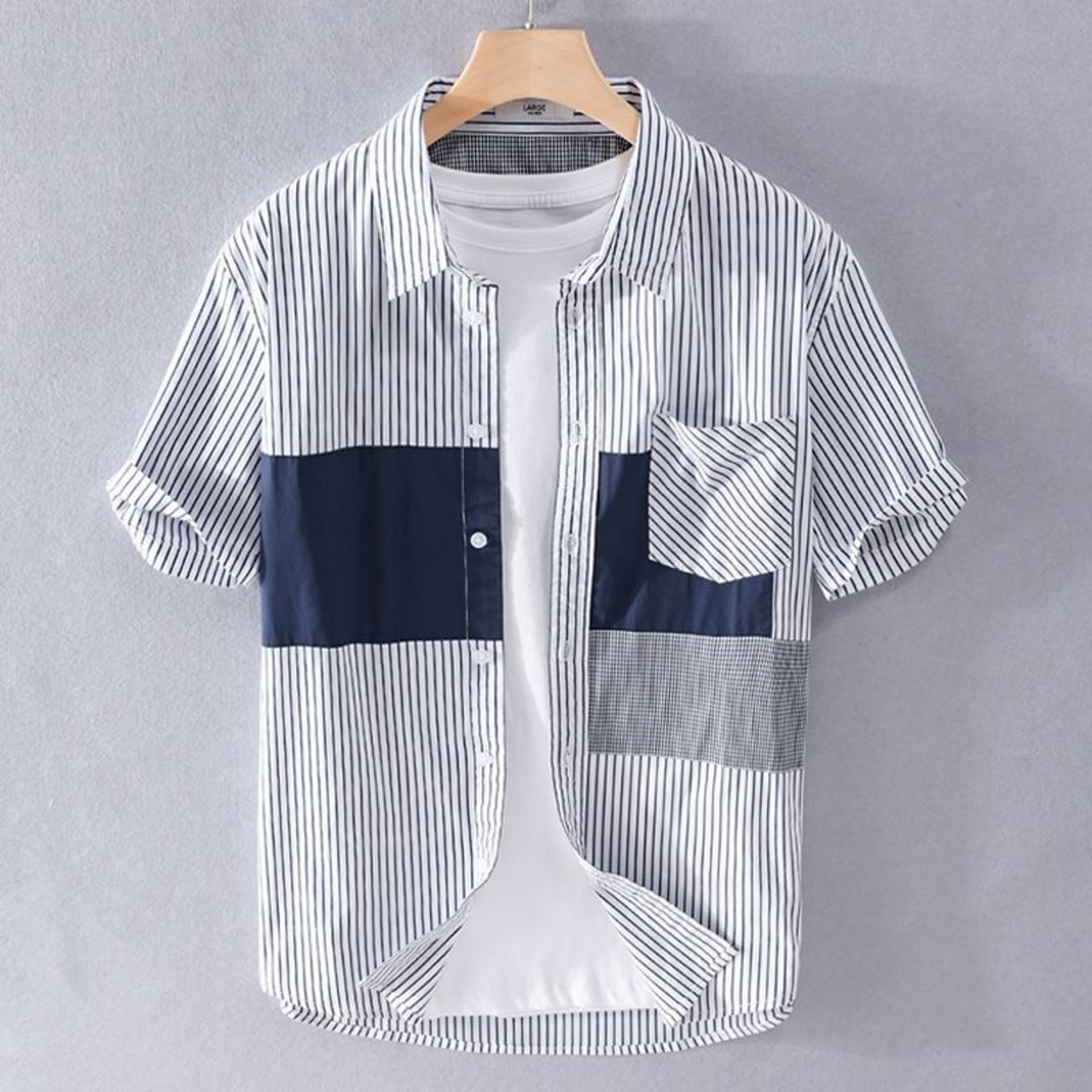 Patchwork Stripe Short Sleeve Shirt / パッチワーク ストライプ 半袖 シャツ