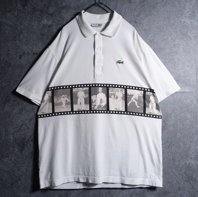 80s “Lacoste” White double-sided print polo shirt