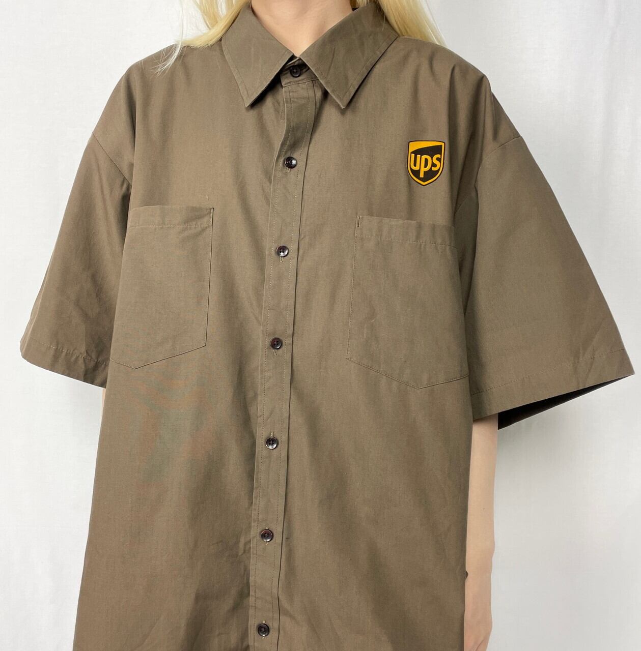 ビッグサイズ ups 企業ロゴ ワッペン 半袖ワークシャツ メンズ3XL