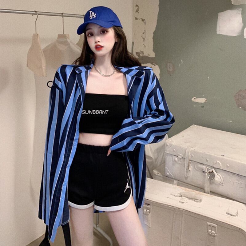 スタイルストライプブラウス レディースサマールーズシャツ ロング 夏物 ガールズファッション9919413002