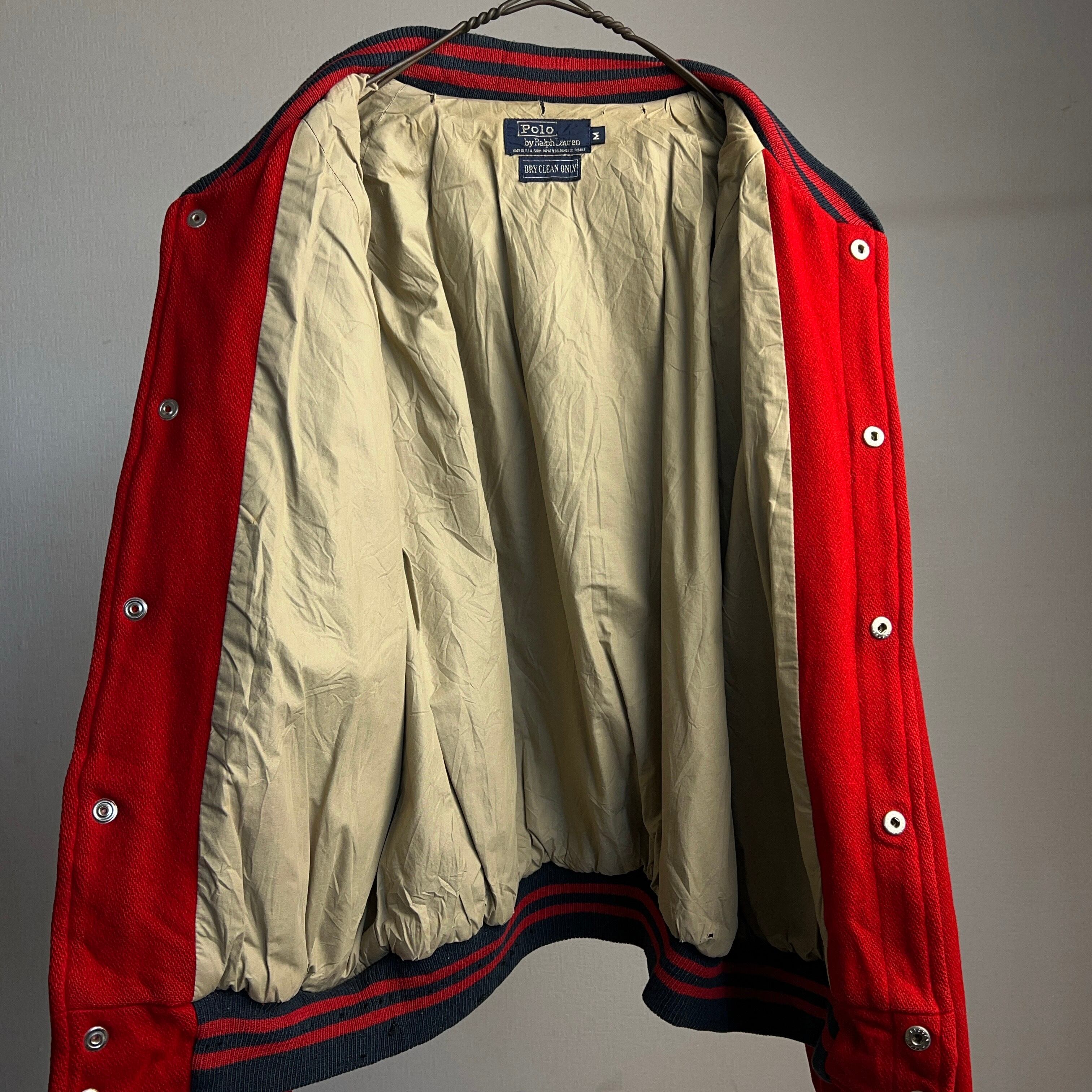 90's Polo by Ralph Lauren Stadium Jacket USA製 SIZE M 90年代 ポロラルフローレン スタジャン  刺繍 メルトン 赤【1000A652】【送料無料】