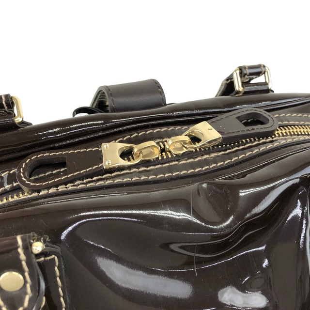 GUCCI グッチ ハンドバッグ ブラウン ベルト リボン エナメル ボストンバッグ vintage ヴィンテージ オールド dan4kc