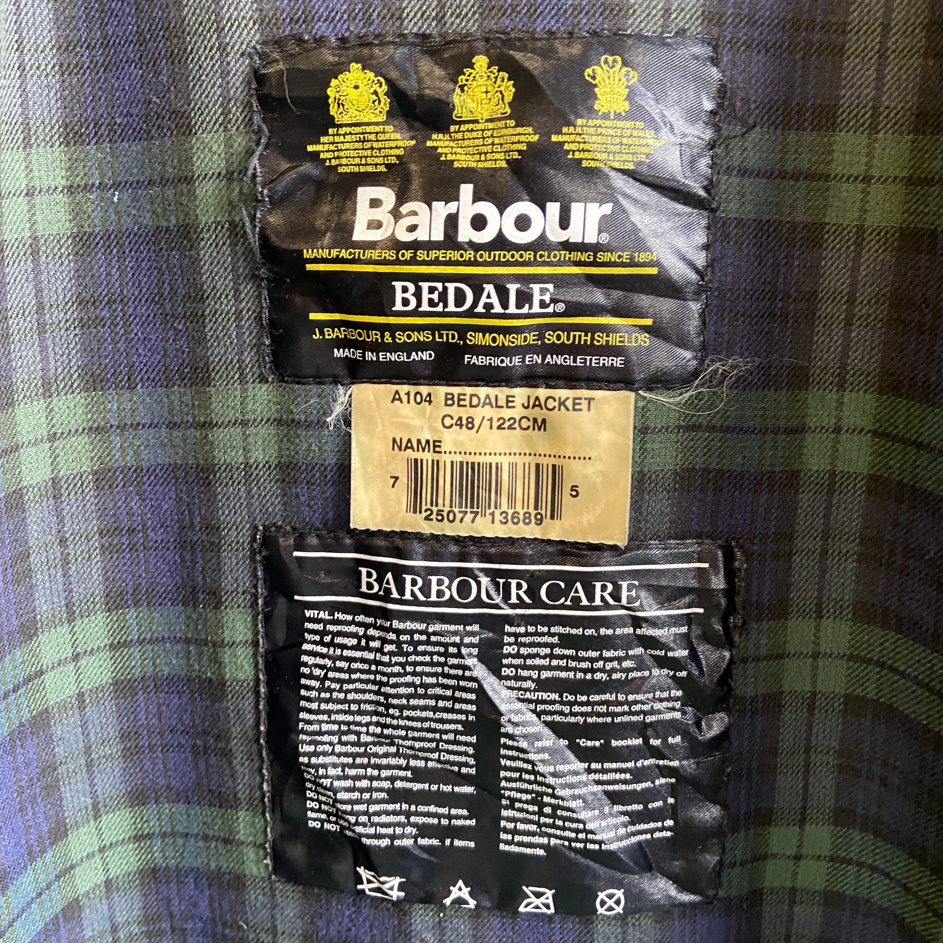 【バブアー】イングランド製　オイルドジャケット　ビデイル　刺繍ロゴ　3ワラント