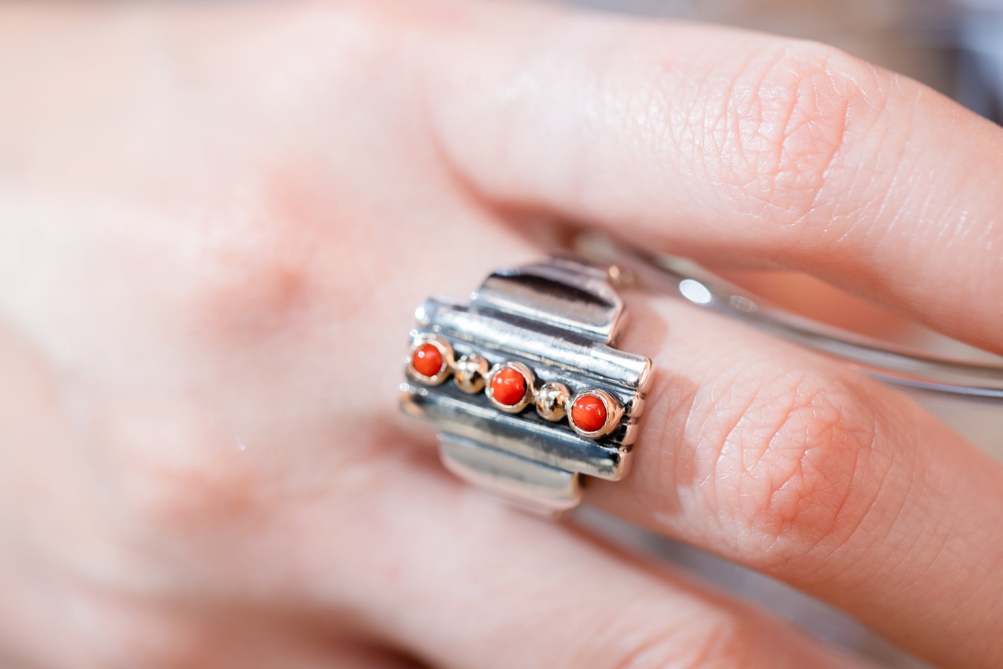 R-077 K10 コーラル付き Brick ring【Rectangle】 | WAKAN