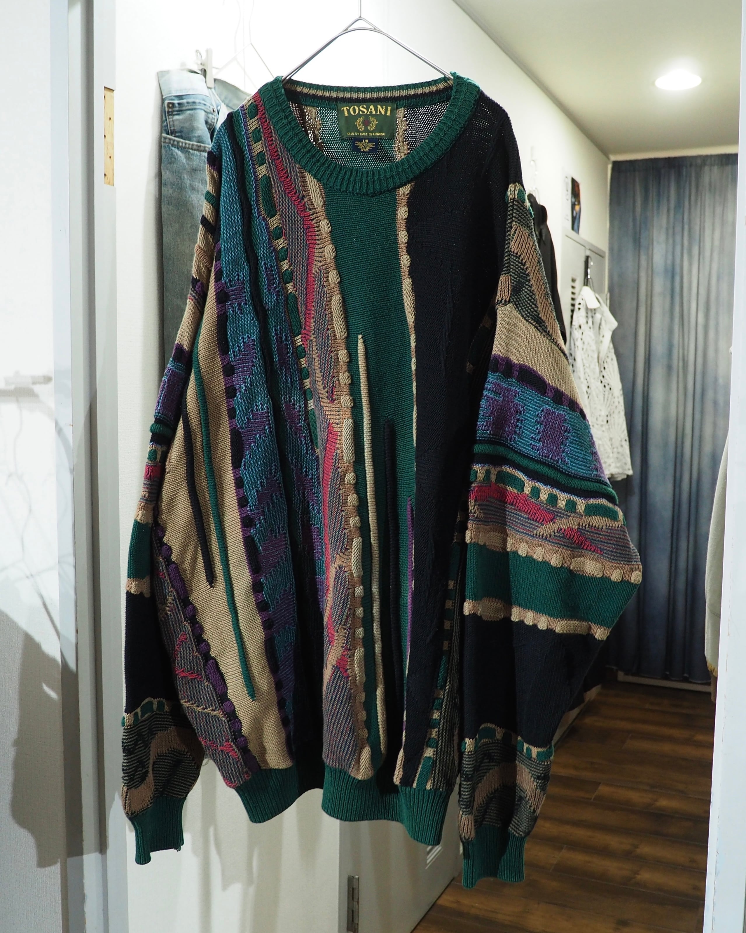 1990s " TOSANI ‐ Pure Cotton " Bewitching Color Vintage Loose 3D Knit