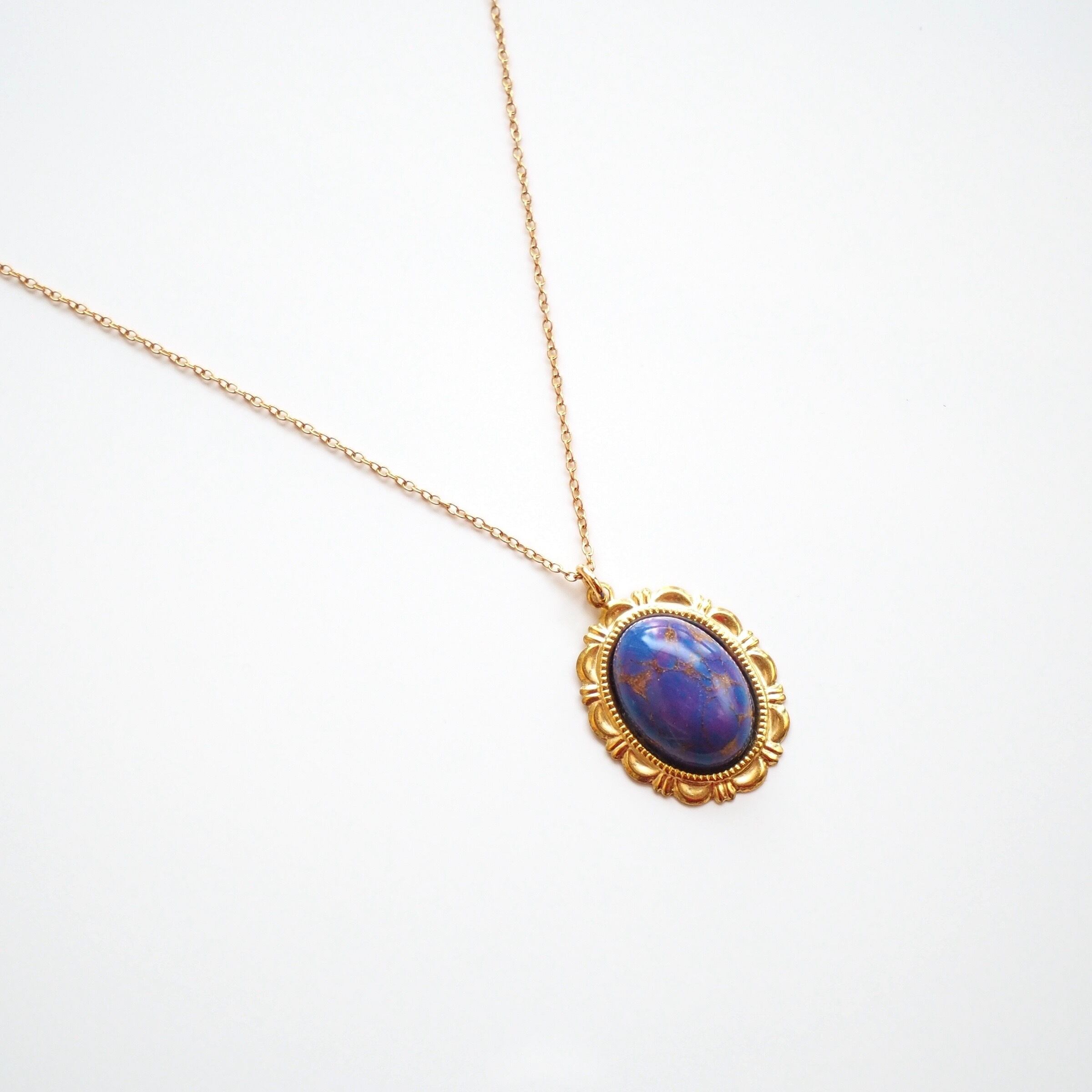 チェコガラスカボションのペンダントネックレス（色選択可能） | Lanka