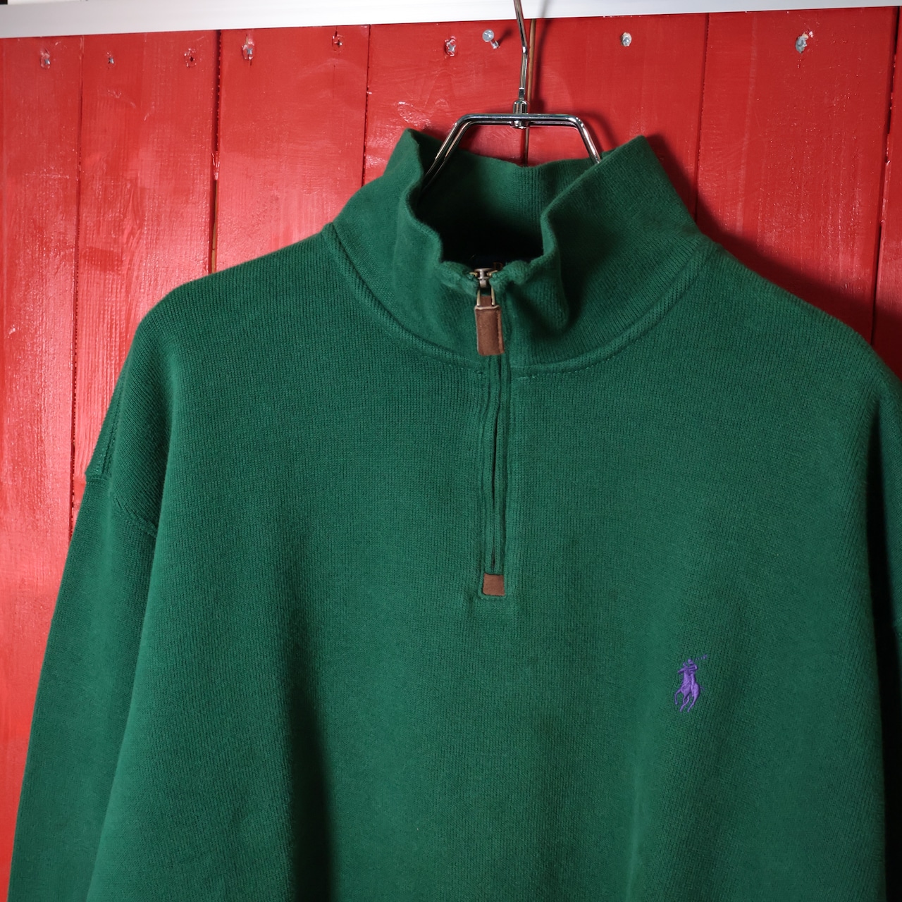 POLO RALPH LAUREN ハーフジップスウェット 緑 紫ポニー XL