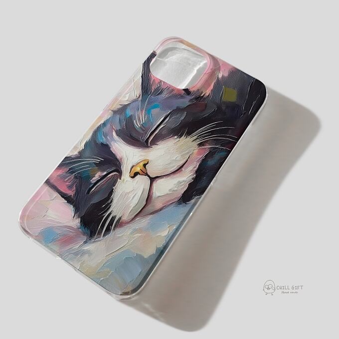 手のひらの中の絵画展~爆睡中のハチワレさん~ スマホケース iPhone Android クリアケース ハードケース ソフトケース ポリカーボネート TPU 猫の日ギフト