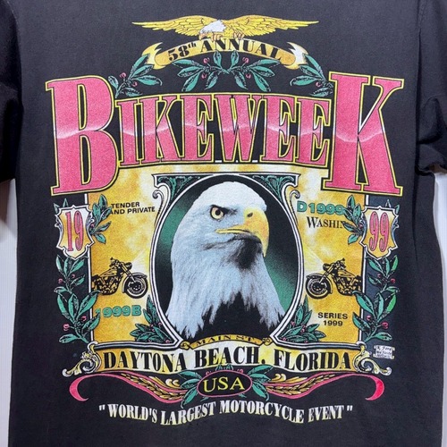 90s USA製 1999 58th Annual Bike Week ブラック Tシャツ バイクウィーク デイトナビーチ バイカー モーターサイクル M表記 コットン