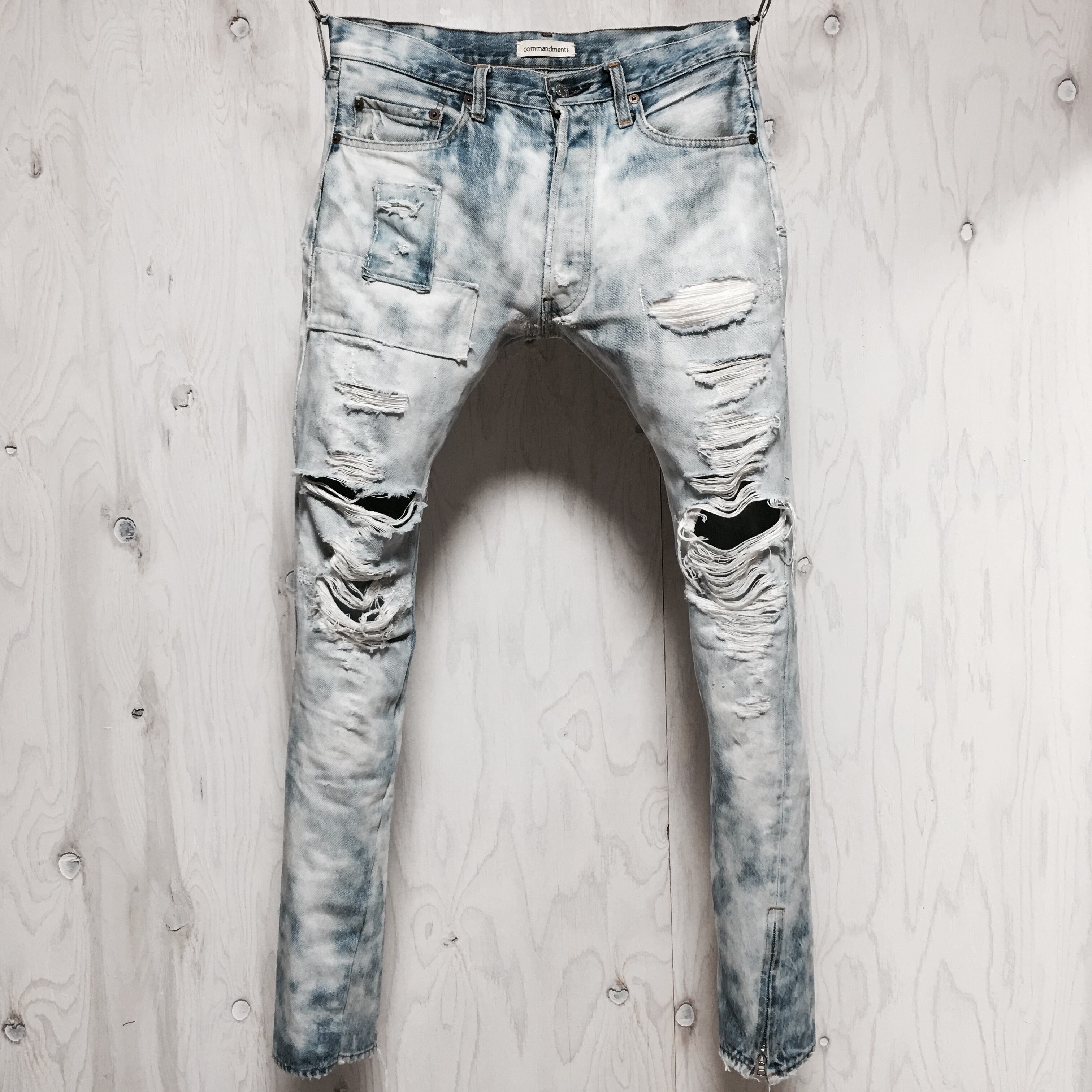 Levi`s 501 selvage bleach crash＆repair riri zip custom w33