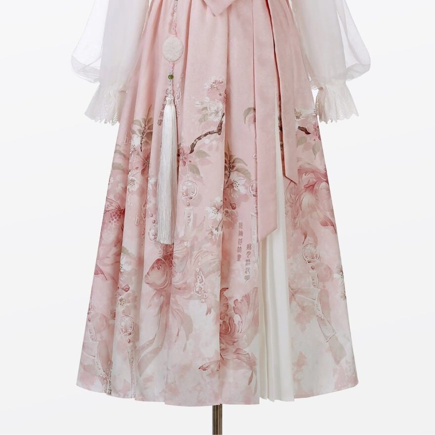 中華ロリ｜桜雨 漢服風トップス・花柄スカート・ケープ3点セット