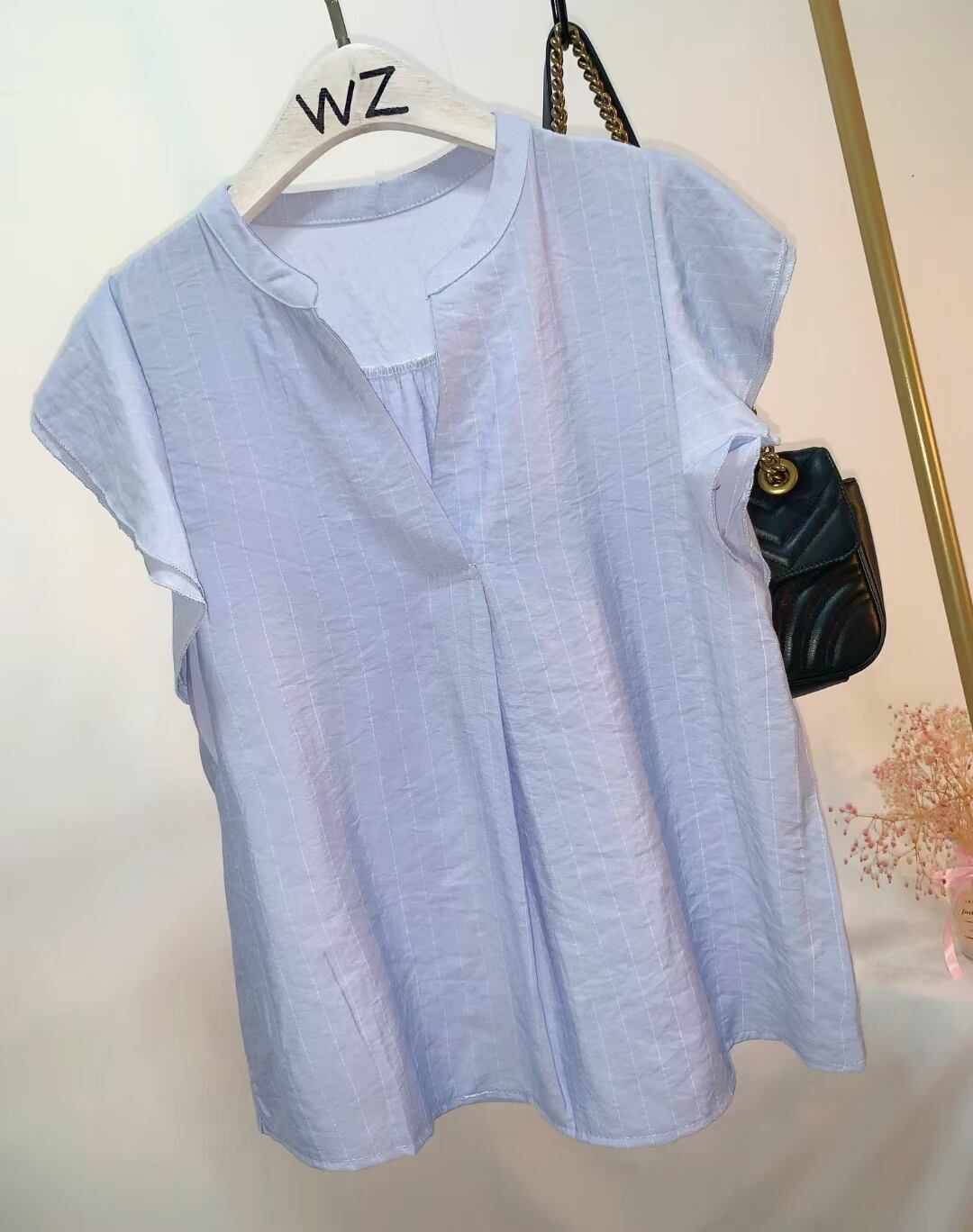 フレンチフリルスリーブ ストライプブラウス AJ3346-3671-1