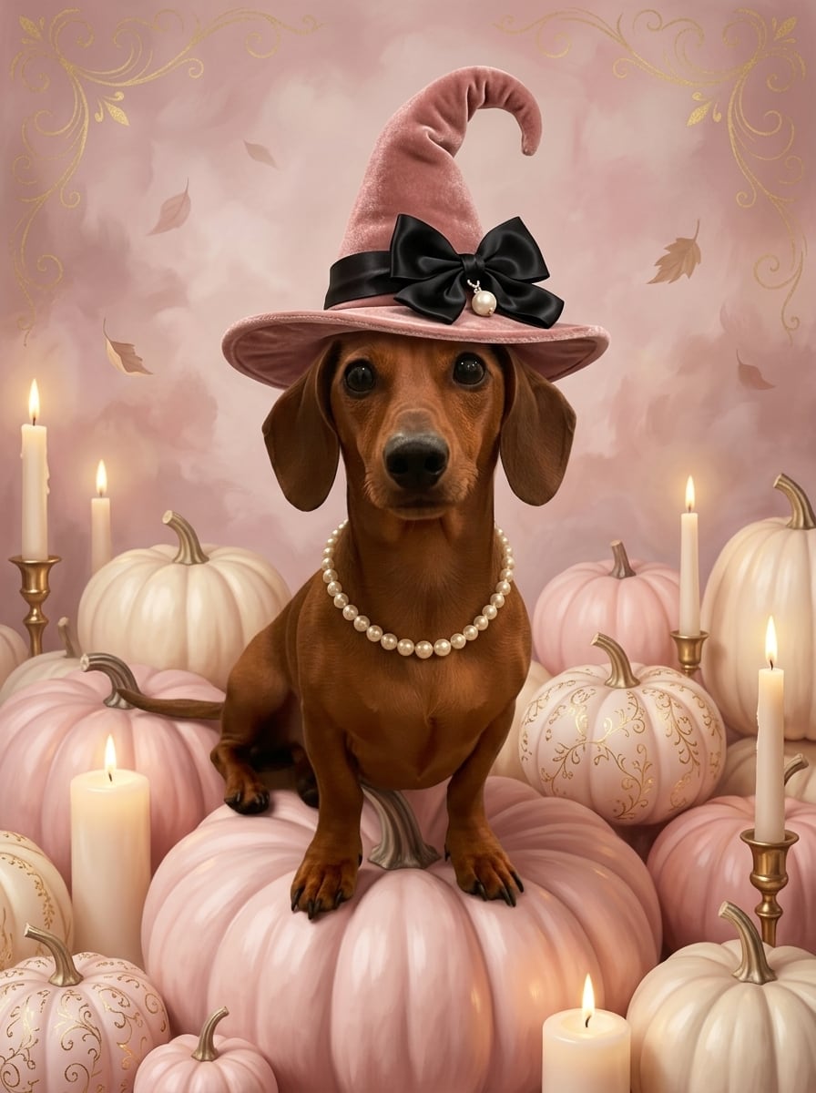 オーダーページ パネル ハロウィン ミニチュアダックス 9/16 犬（ミニチュアダックスフンド）のハロウィン限定アート A4額装