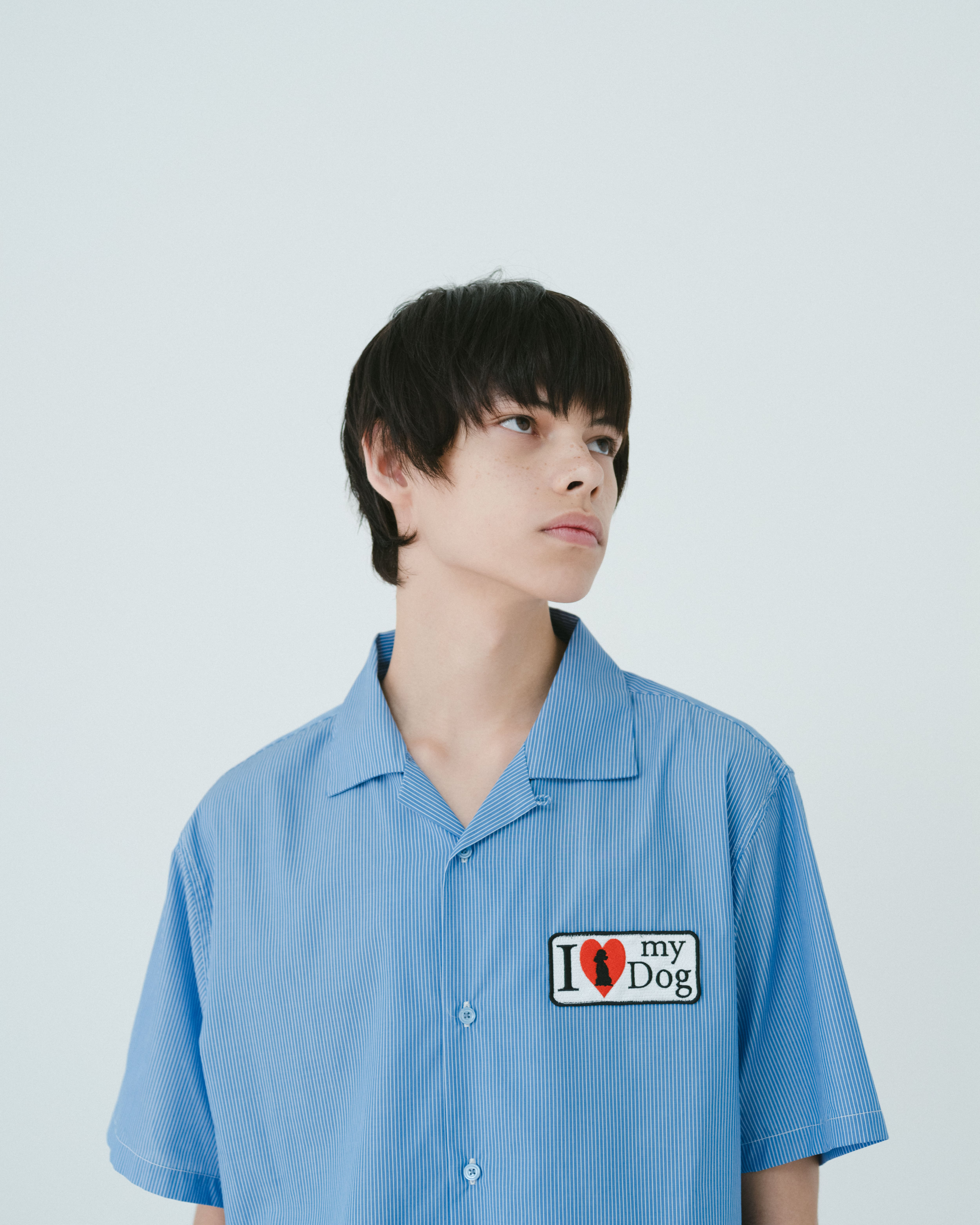 I love my dog half sleeve shirt（BLUE STRIPE） | TTTMSW