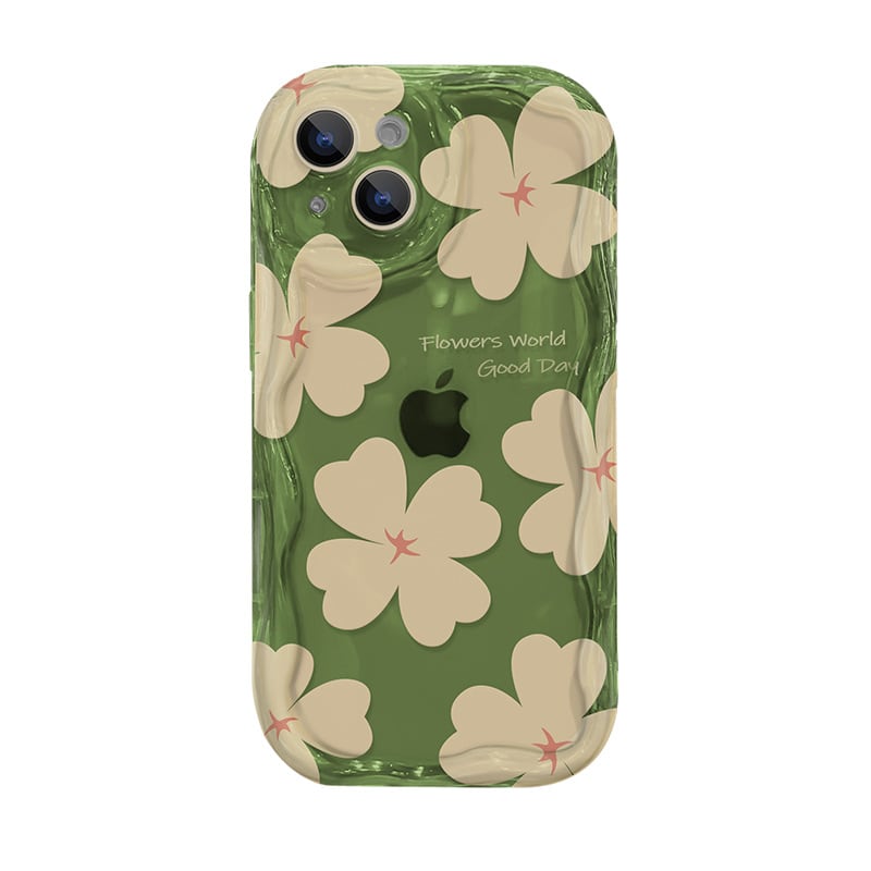 iPhone全機種対応】緑に映える◎かわいい フラワー 透明ケース