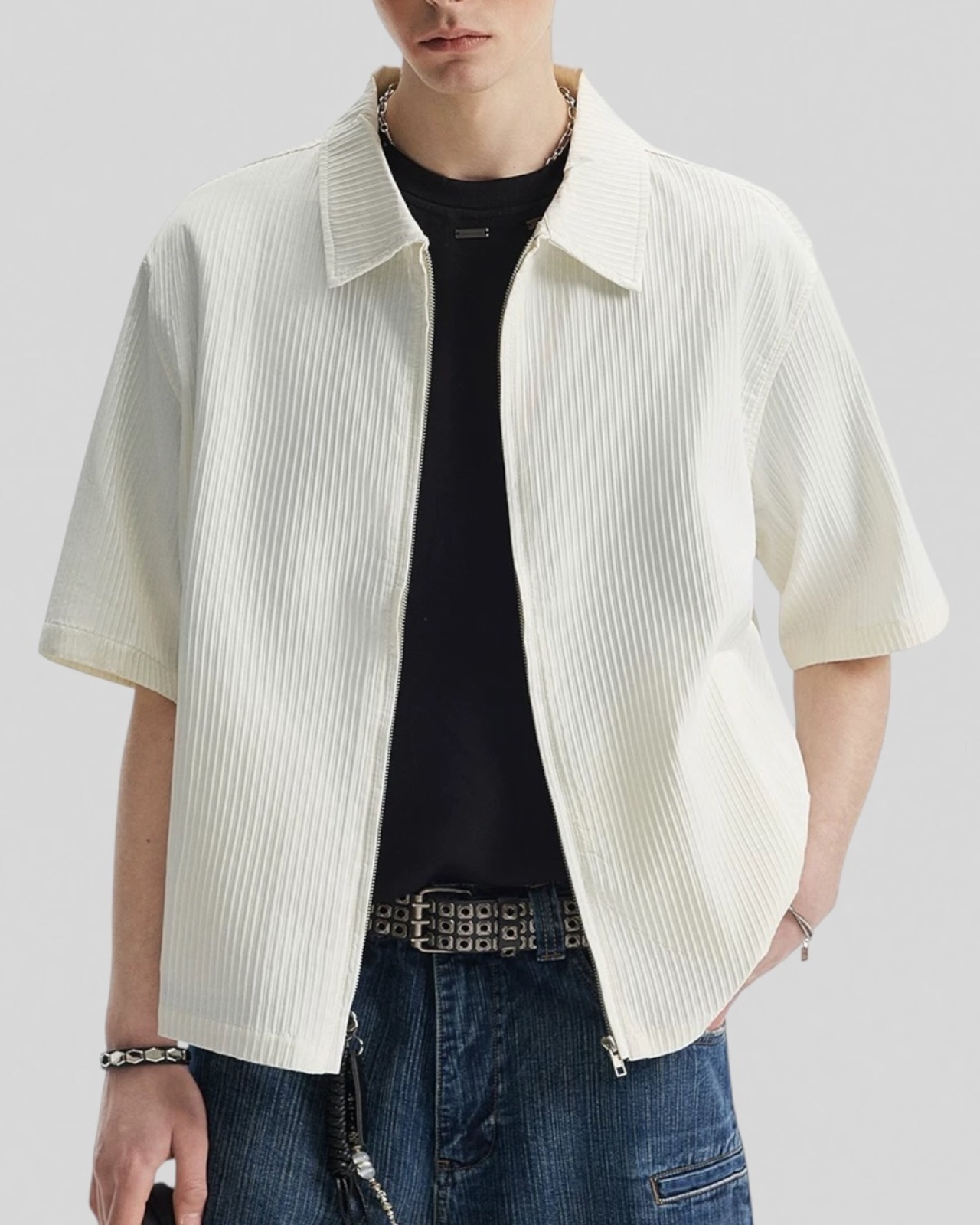 Rib Zip Collar Shirt（100％/0％）