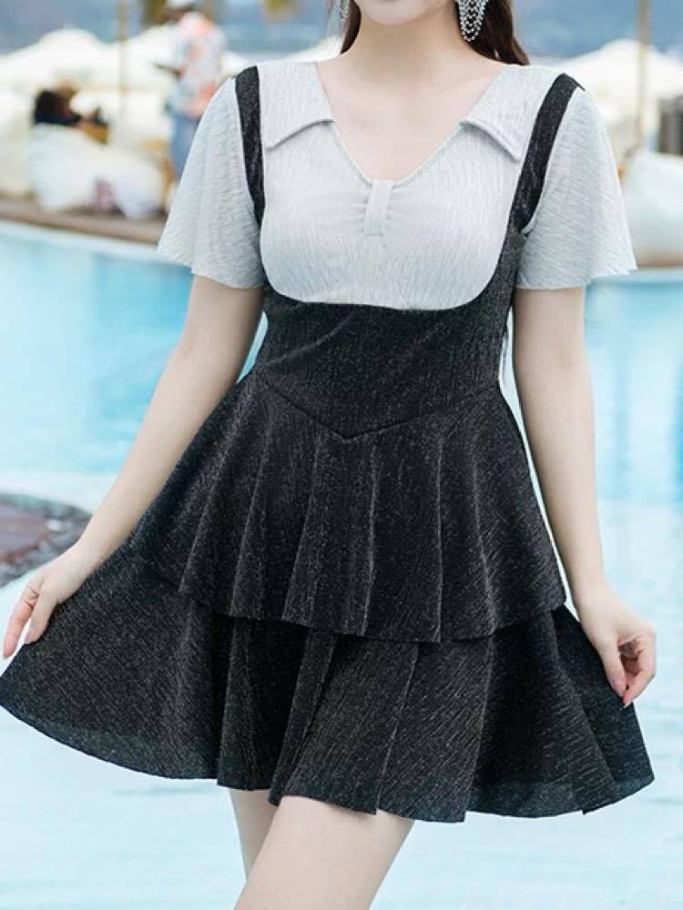 ☆ワンピース 水着 韓国系 フリル スカートカバー 2カラー 大人かわいくスタイル美人 ジャンスカ風フリルワンピース水着
