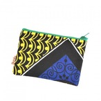 アフリカ布 キテンゲ ポーチ A イエローブラック