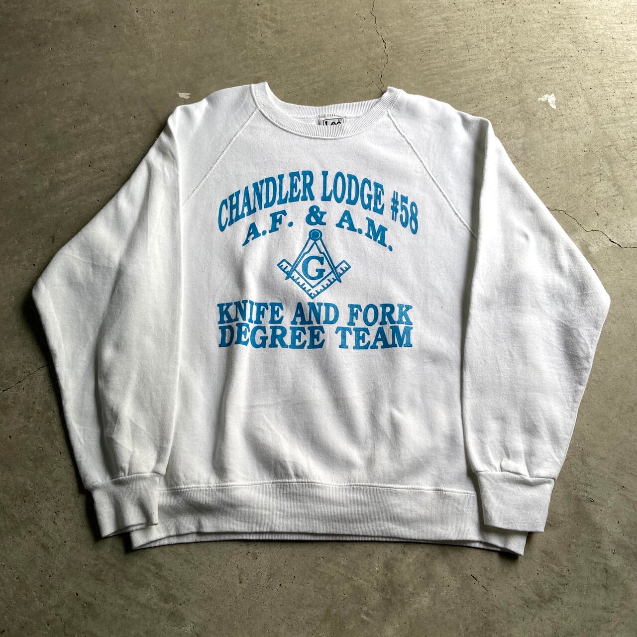 レア 80年代 Free Mason フリーメイソン プリントスウェット メンズxl相当 古着 80s ヴィンテージ ビンテージ トレーナー ホワイト 白 スウェット Al2110 Cave 古着屋 公式 古着通販サイト