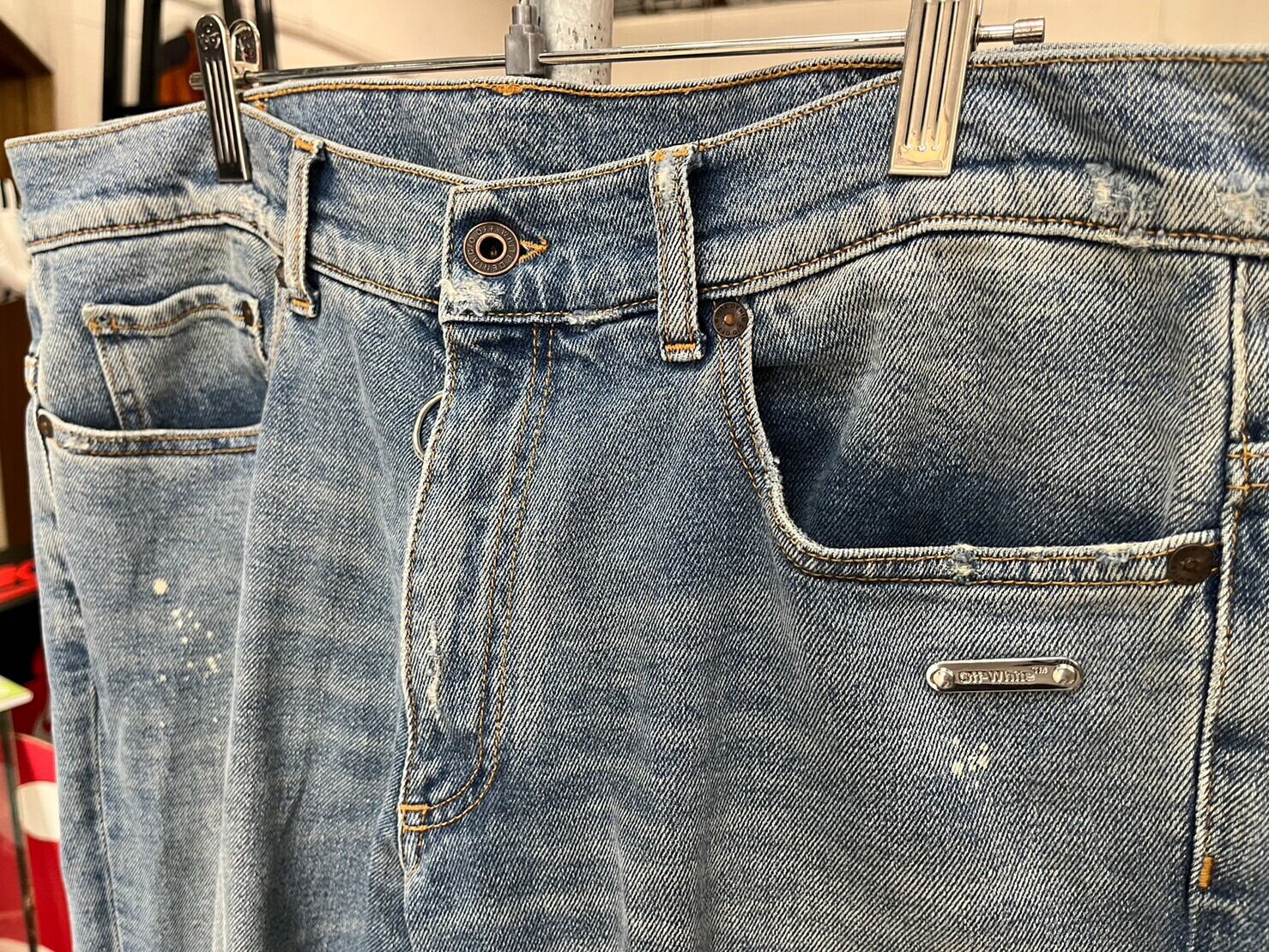 OFF-WHITE BELTED FADED SLIMFIT SKINNY DENIM INDIGO 34 