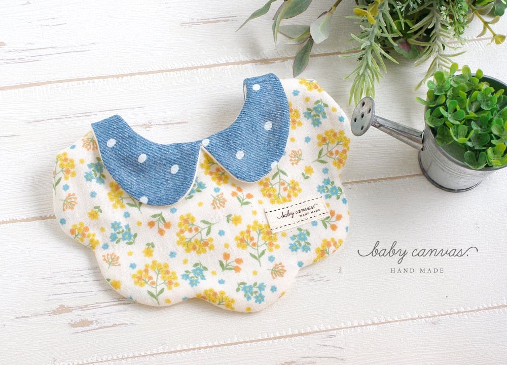 手刺繍 ミモザ グレーフラワー ハンドメイドスタイ手刺繍 ミモザ