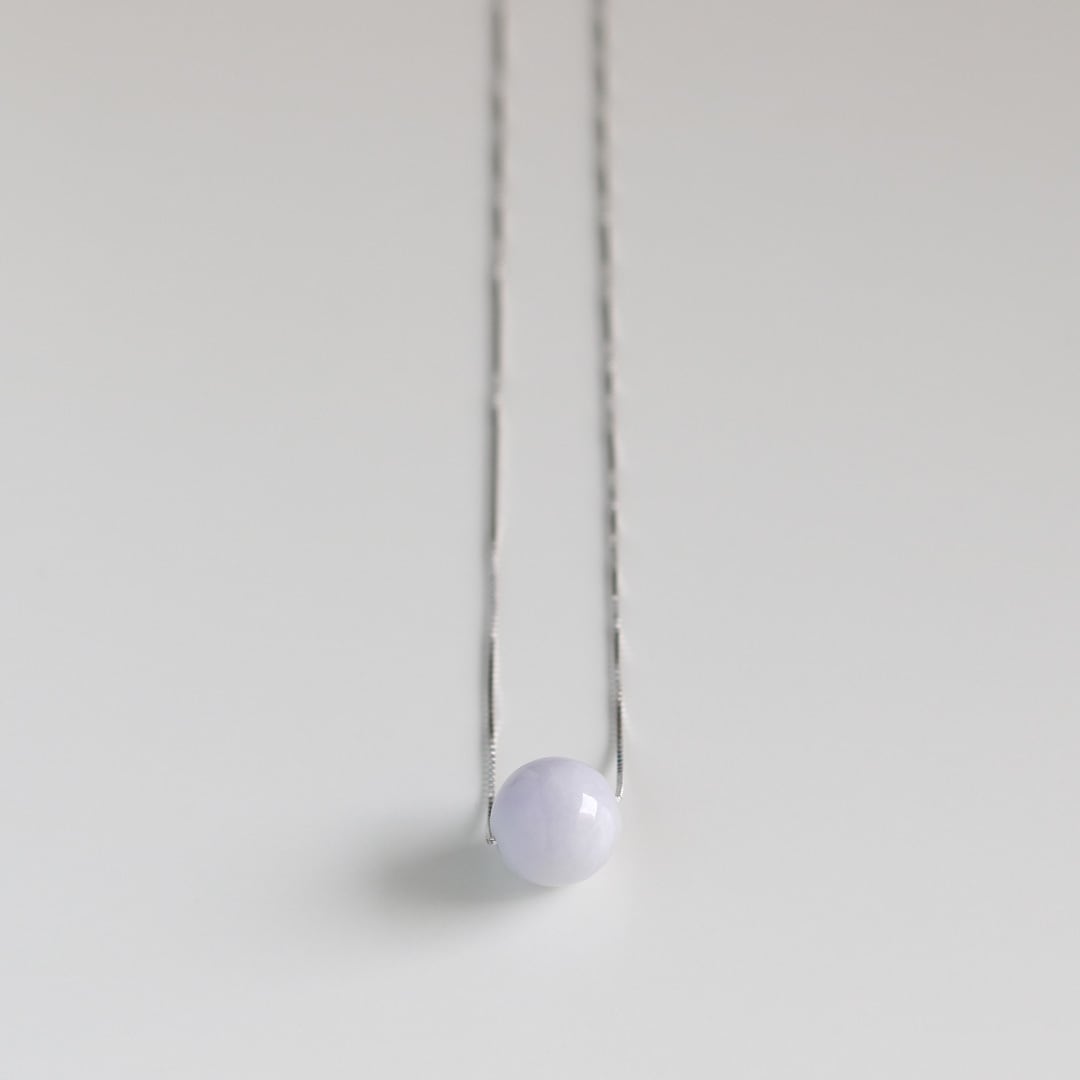 ラベンダー色で大人っぽく！翡翠一粒シルバーネックレス A貨翡翠