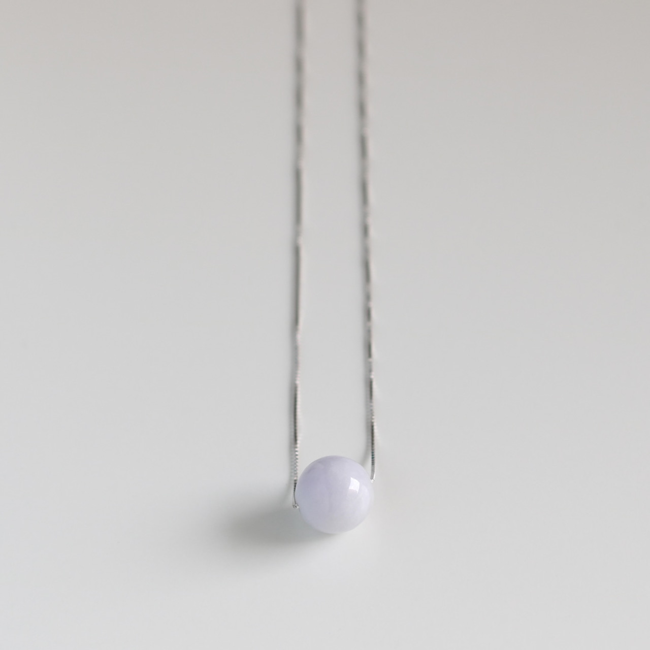 ラベンダー色で大人っぽく！翡翠一粒シルバーネックレス A貨翡翠 jd_ne1075