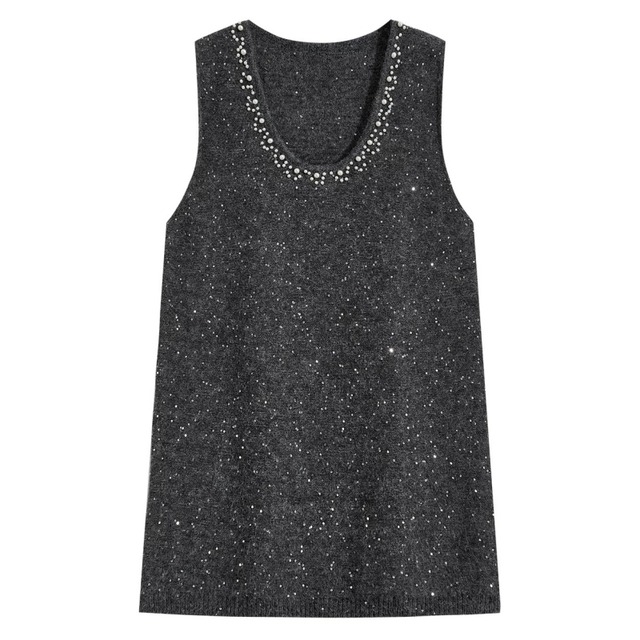 Pearl neck knit mini dress　B1249