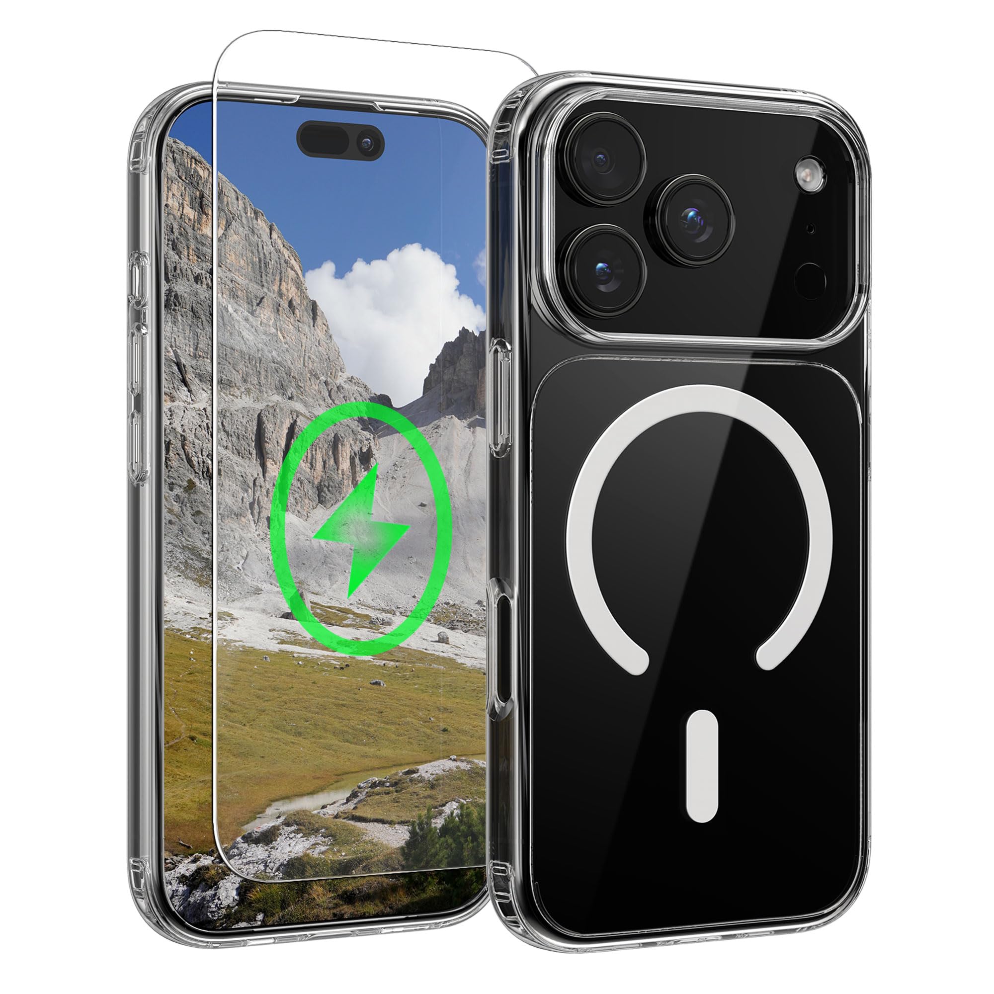 Oakshield Apple iPhone 18 Pro/iPhone 17 Pro対応 透明ケース スマホケース9Hガラスフィルム付き 耐黄変 MagSafe対応 - 透明/白色