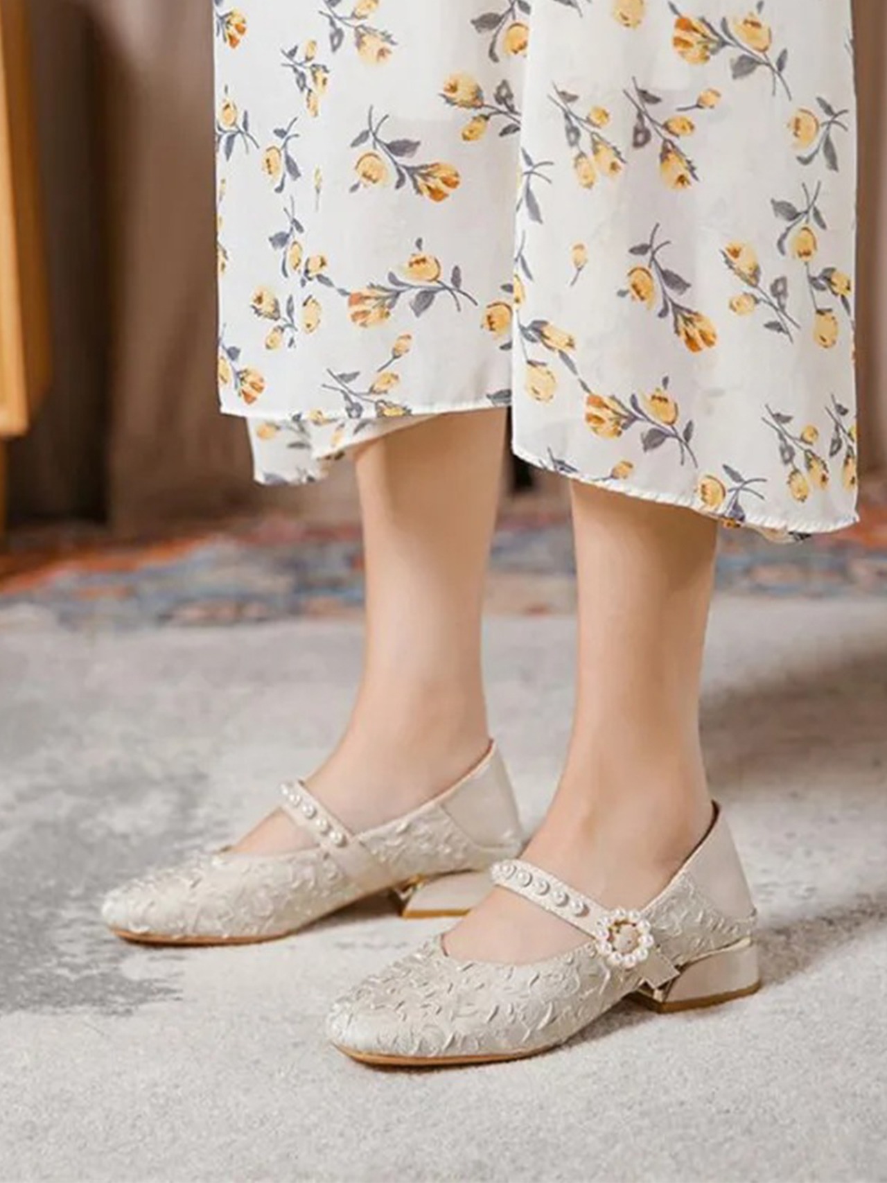 【0292】Ribbon Pearl Lace Pumps Shoes