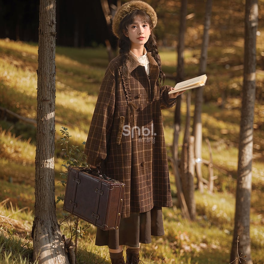 サブカル系 天使と悪魔 森ガール クラシカル コート チェック柄 英国風 レトロ 秋冬アウター