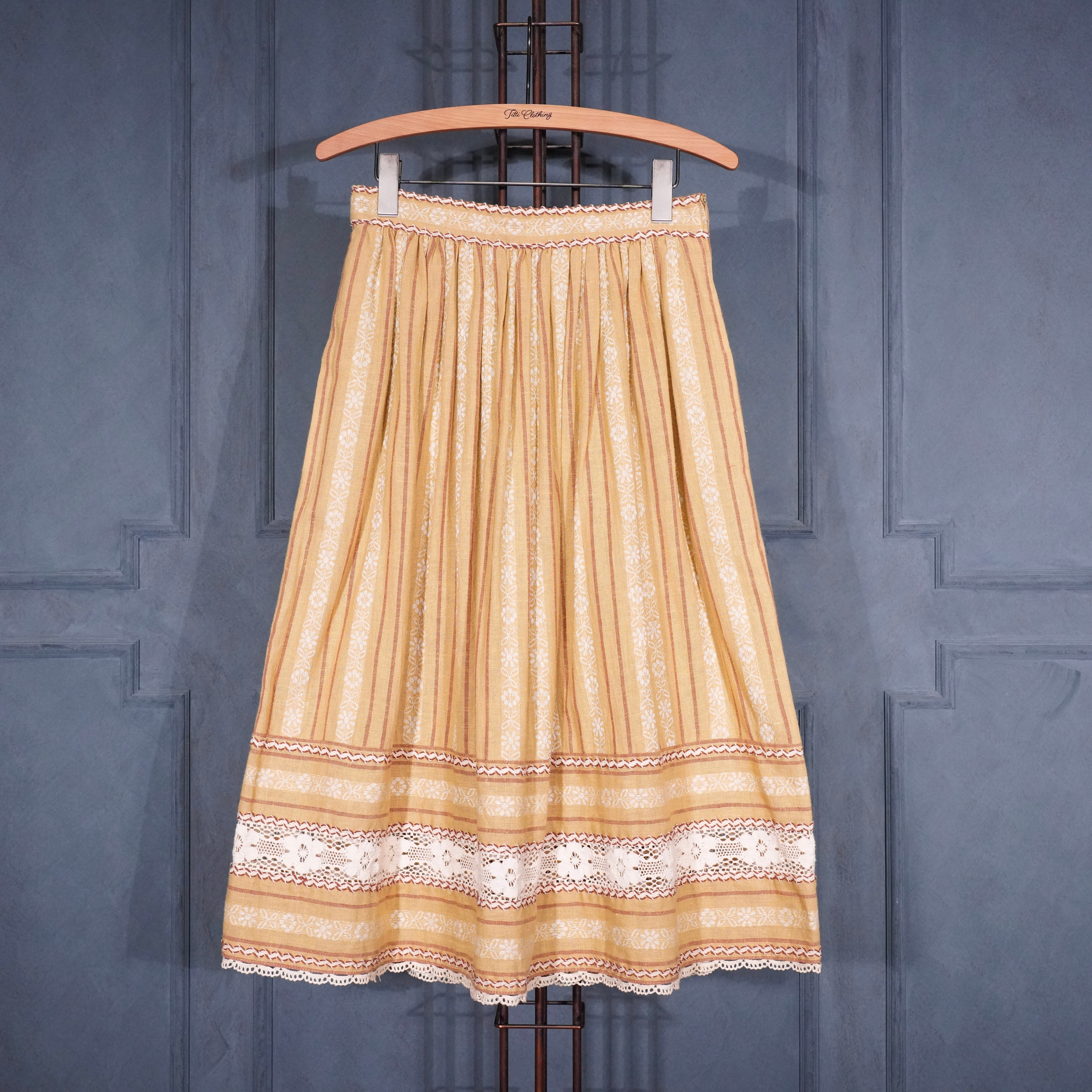70's EU VINTAGE LUCIE LINDEN FLOWER LACE DESIGN SKIRT/70年代