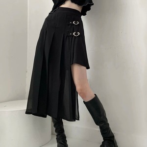 【予約】Heart buckle pleated asymmetric miniskirt