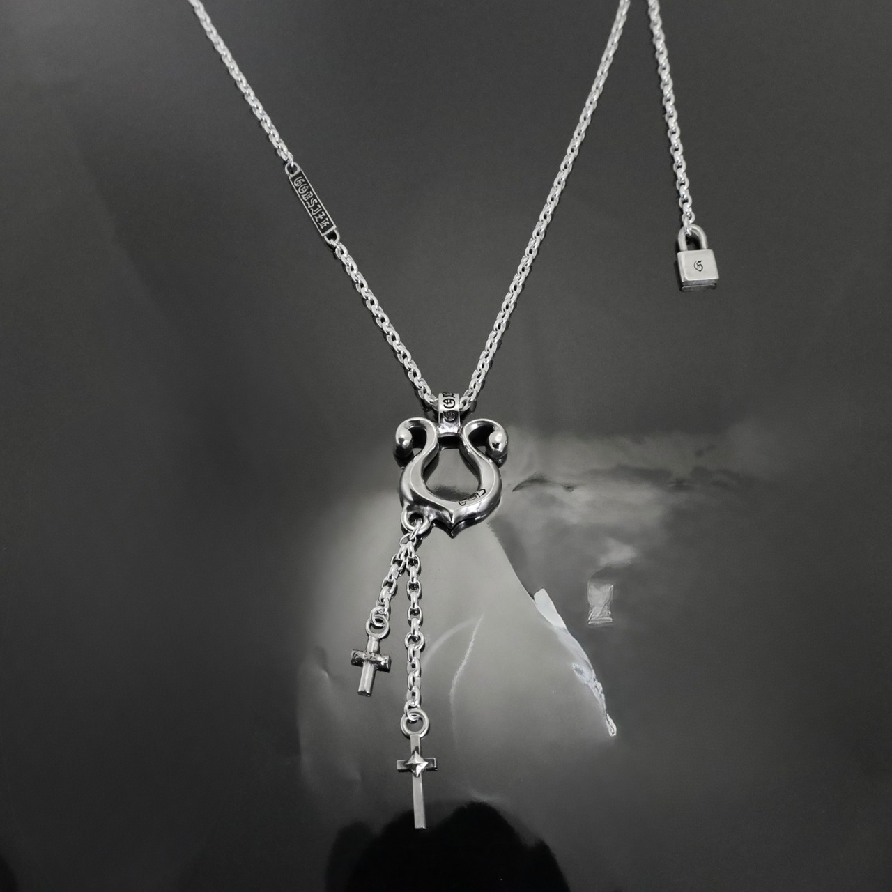 RHYTHMIC HORSESHOE LARGE with CROSSES NECKLACE #1 with GODSIZE® I.D. TAG / リズミックホースシュー・L ウィズ クロス #1ネックレス ゴッドサイズ® I.D.タグ