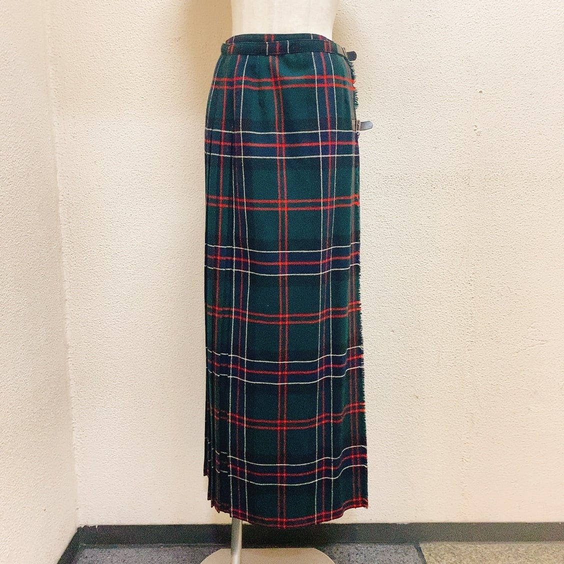 ヴィンテージ ウール巻きスカート 緑 チェック柄 マキシ丈 ロングスカート vintage wool skirt | UTA