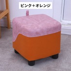 スツール ロータイプ 高さ28cm ピンク＋オレンジ 正方形 四角 椅子 スクエア レザースツール ファッションソファスツール コーヒーテーブル 無垢材 ホーム 小さなスツール ロースツール レザースツール