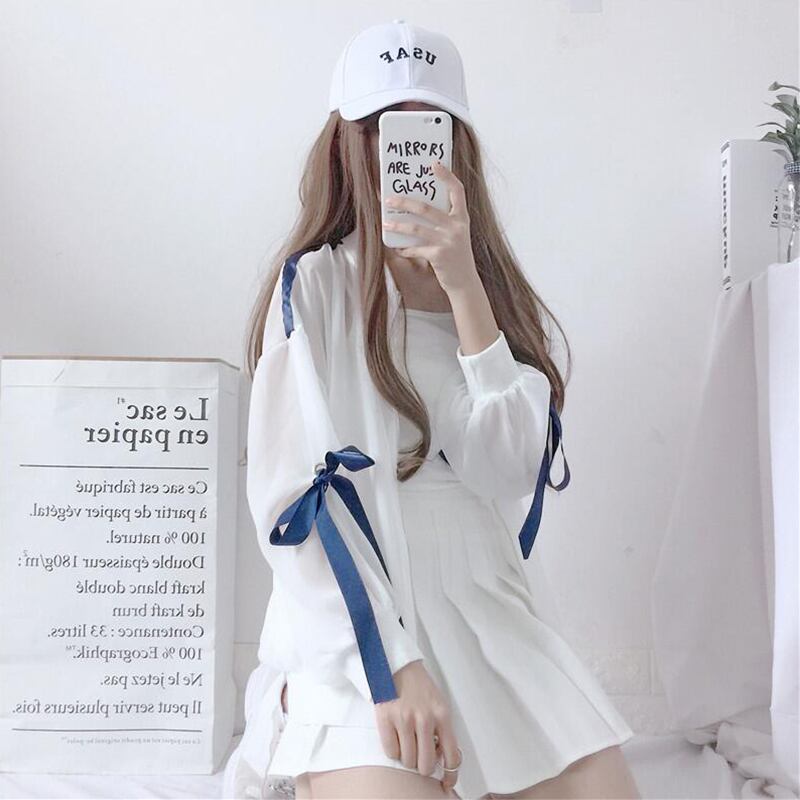 新しいルーズスモールフレッシュワイルドオータムネットレッド学生シフォンカーディガン自己栽培日焼け止め女性のトップ女性バージョン 萌量不足3317169586